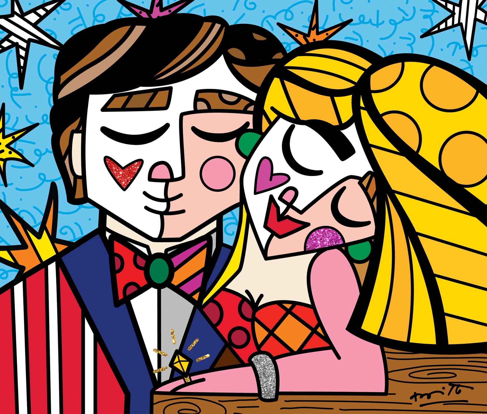 Romero Britto serendipitous love limited edition print  colorful pop art design