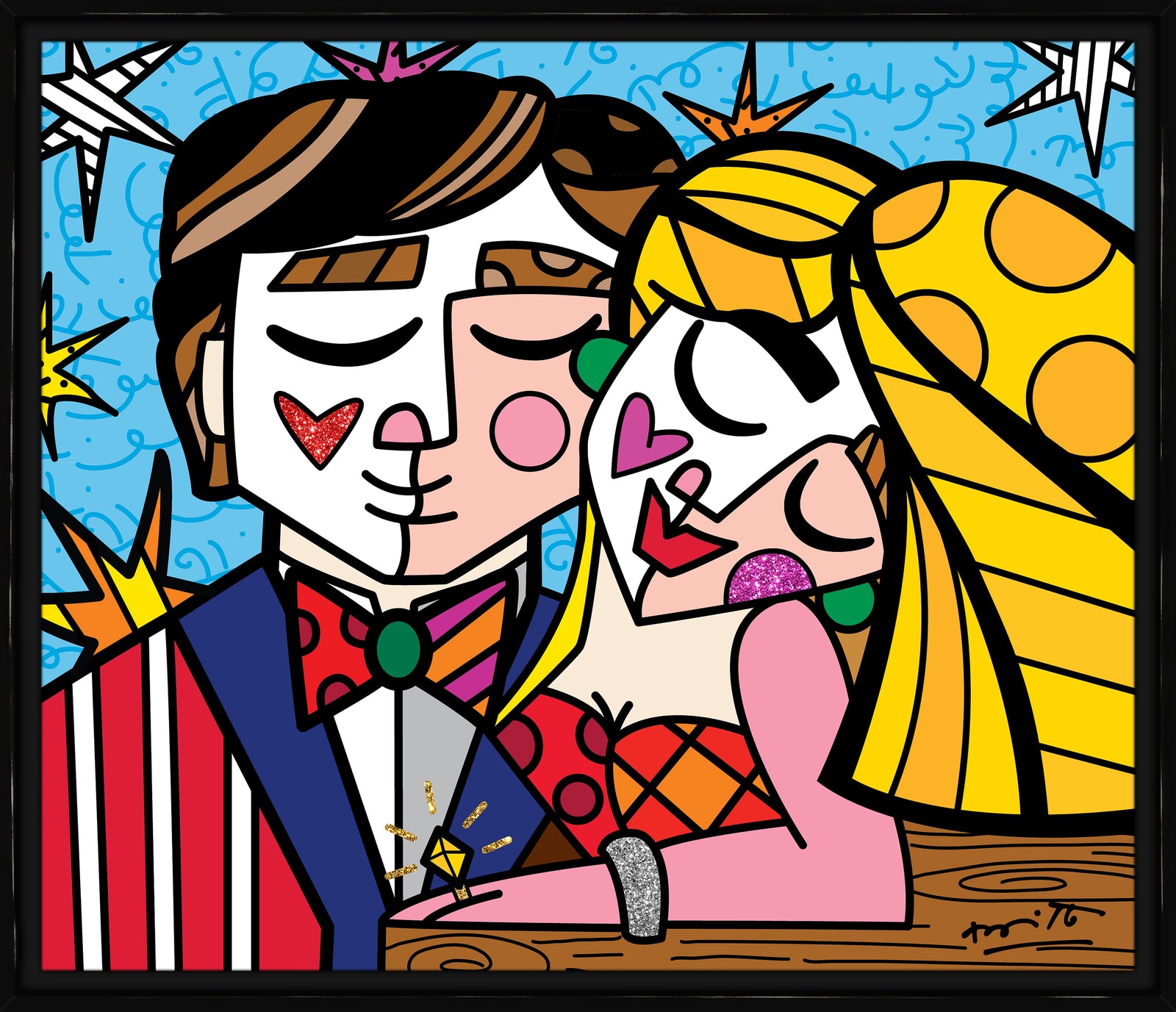 Romero Britto serendipitous love limited edition print  colorful pop art design