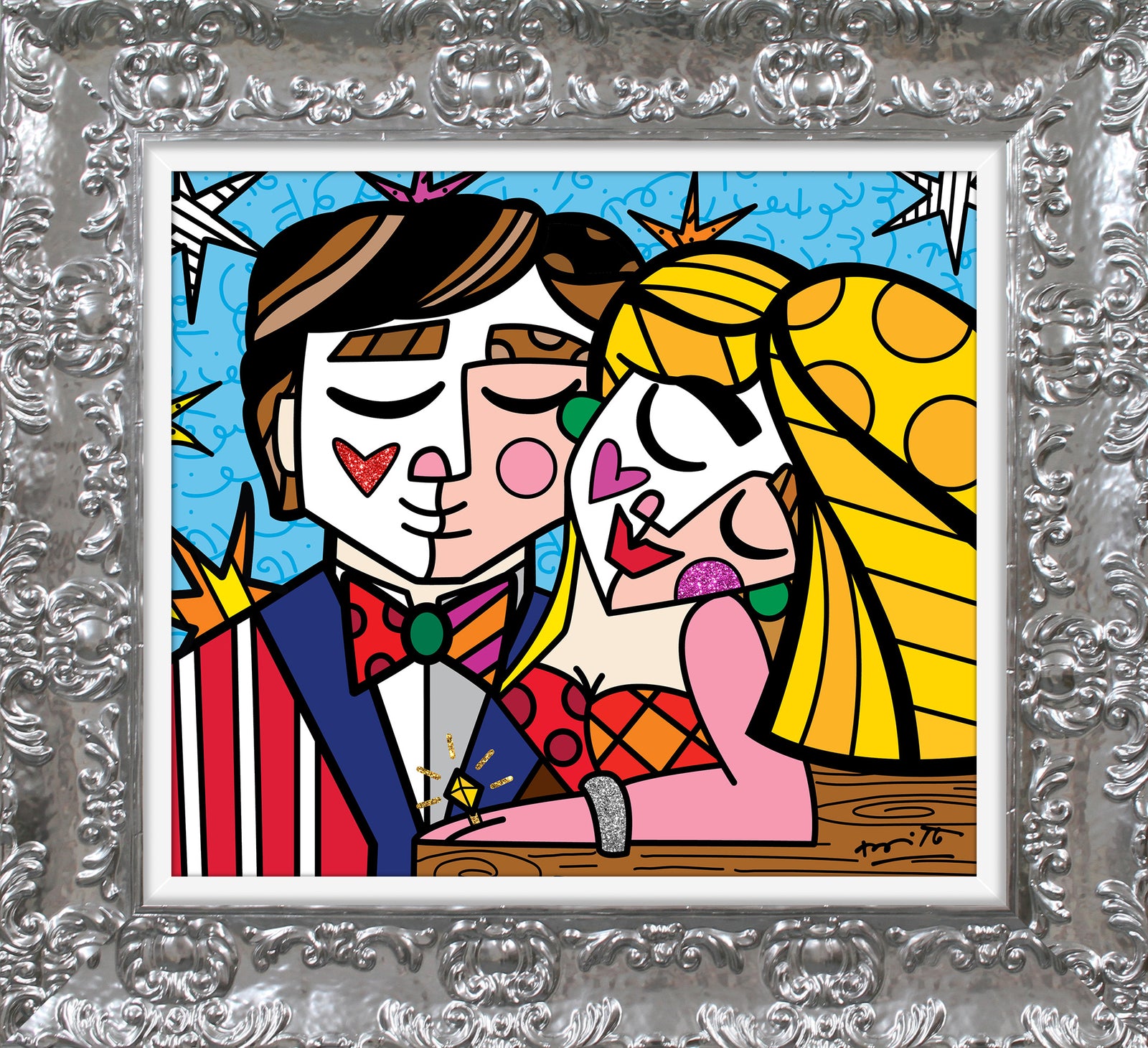 Romero Britto serendipitous love limited edition print  colorful pop art design