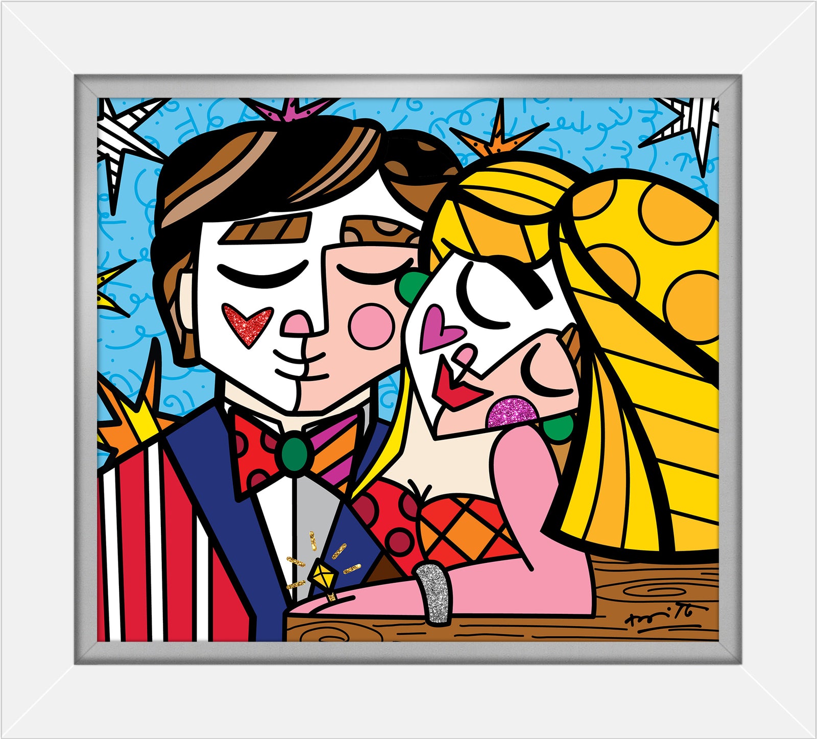 Romero Britto serendipitous love limited edition print  colorful pop art design