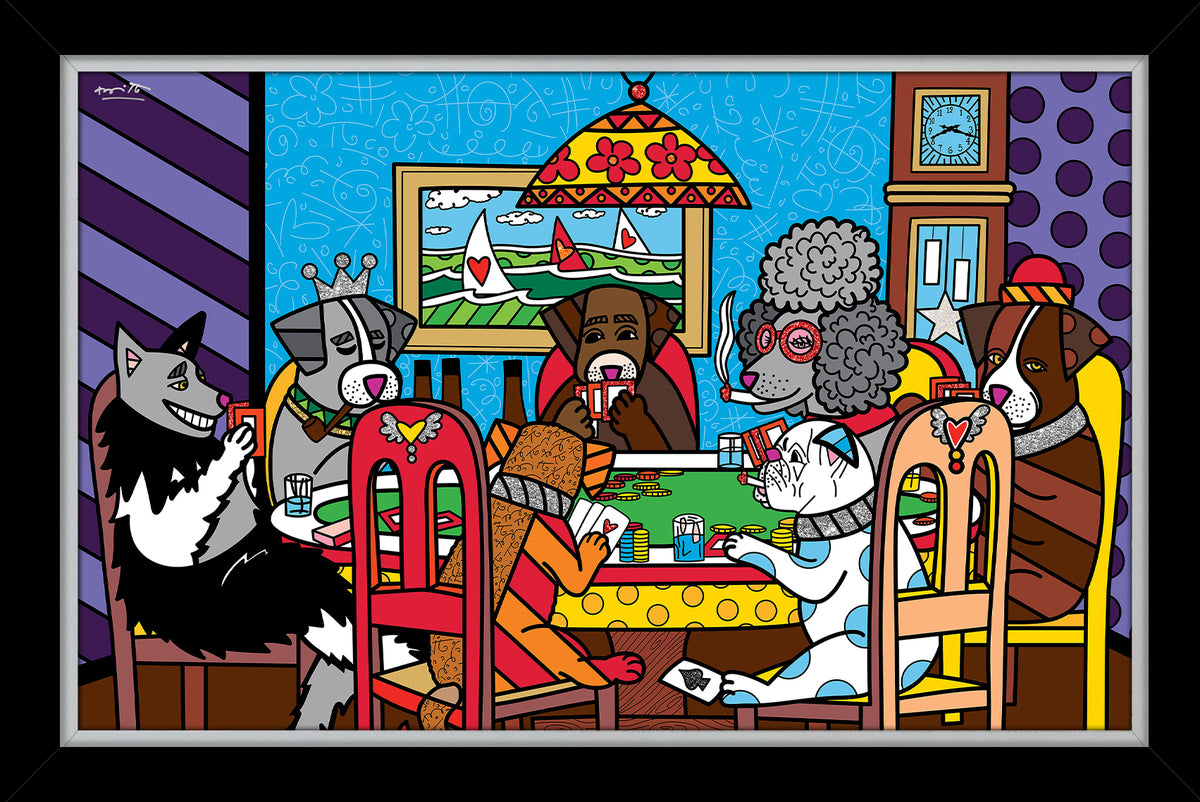 Romero Britto game night limited edition print  contemporary pop art piece
