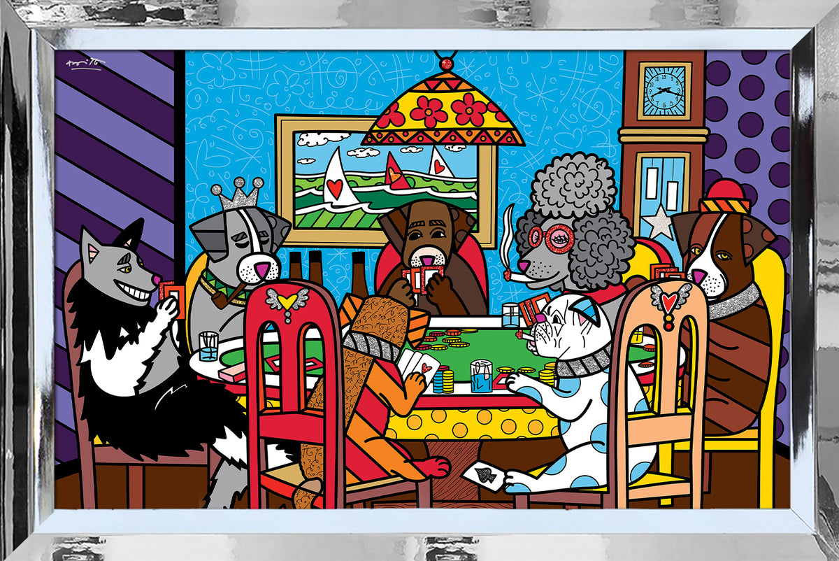 Romero Britto game night limited edition print  contemporary pop art piece