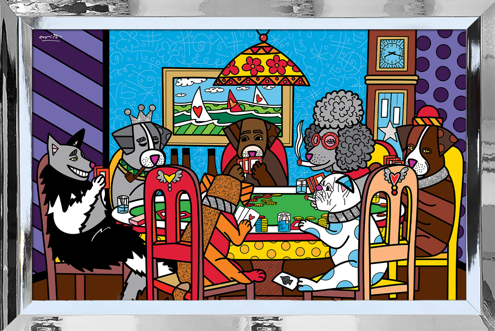 Romero Britto game night limited edition print  contemporary pop art piece