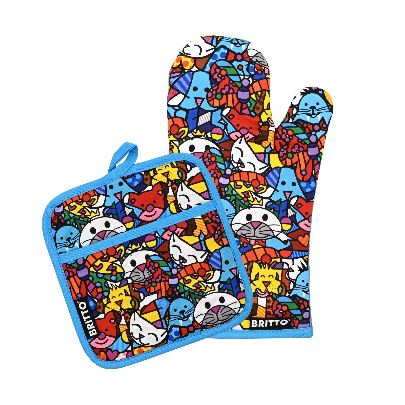 Romero Britto britto oven mitt potholder set  colorful pop art design
