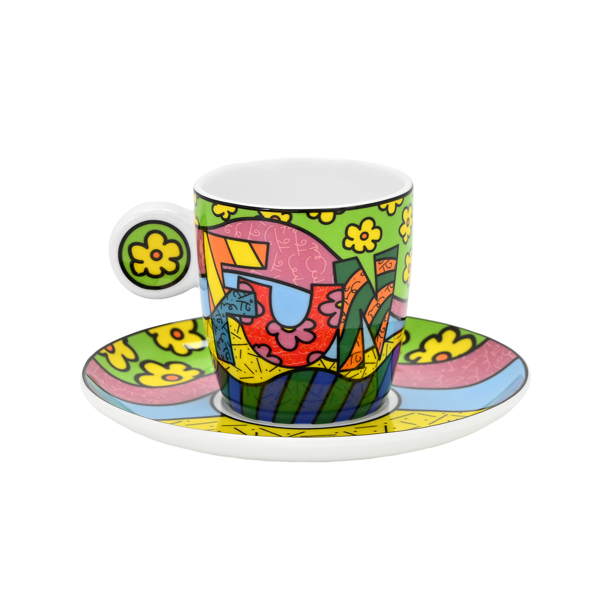 Romero Britto fun word espresso cup fine  colorful pop art design