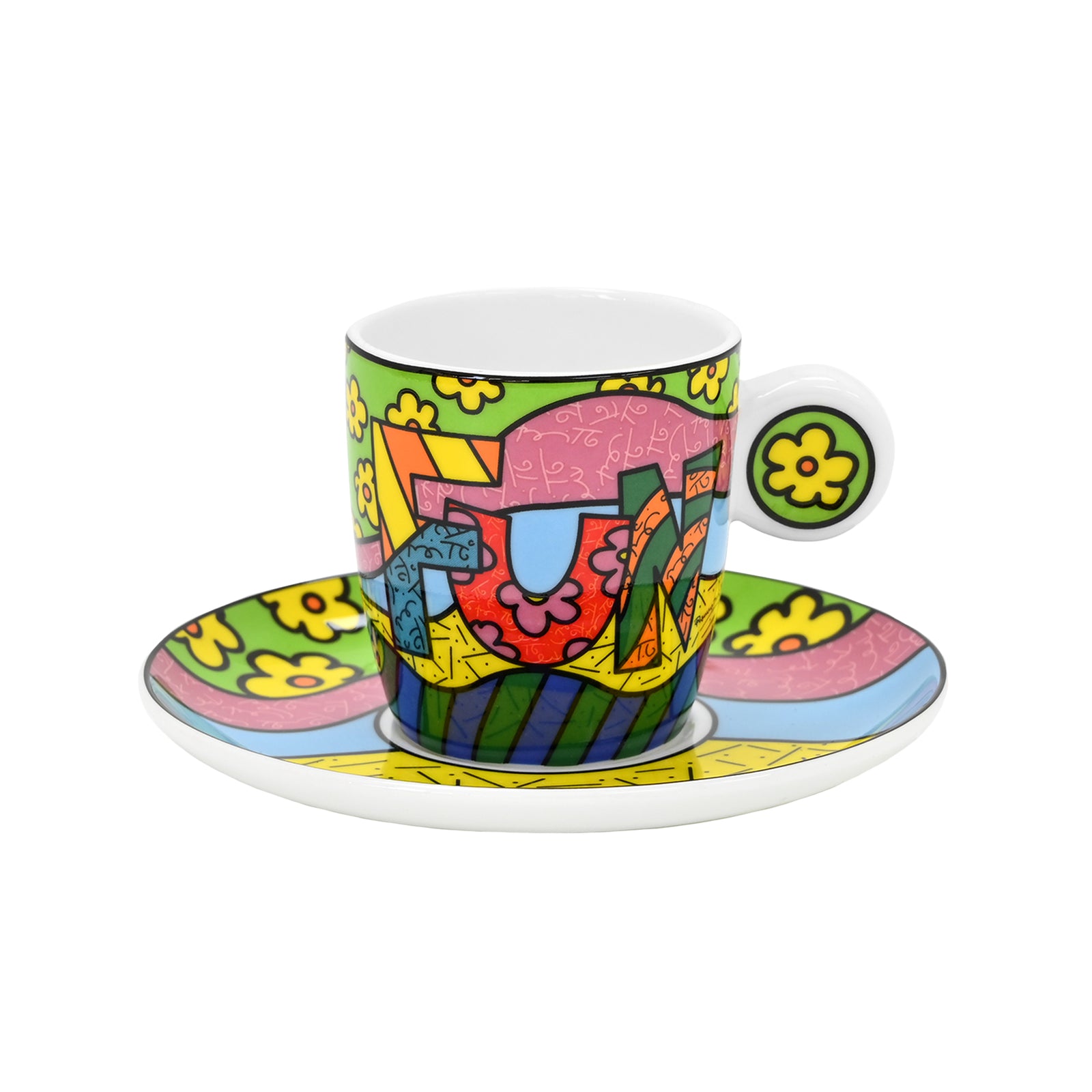Romero Britto fun word espresso cup fine  colorful pop art design
