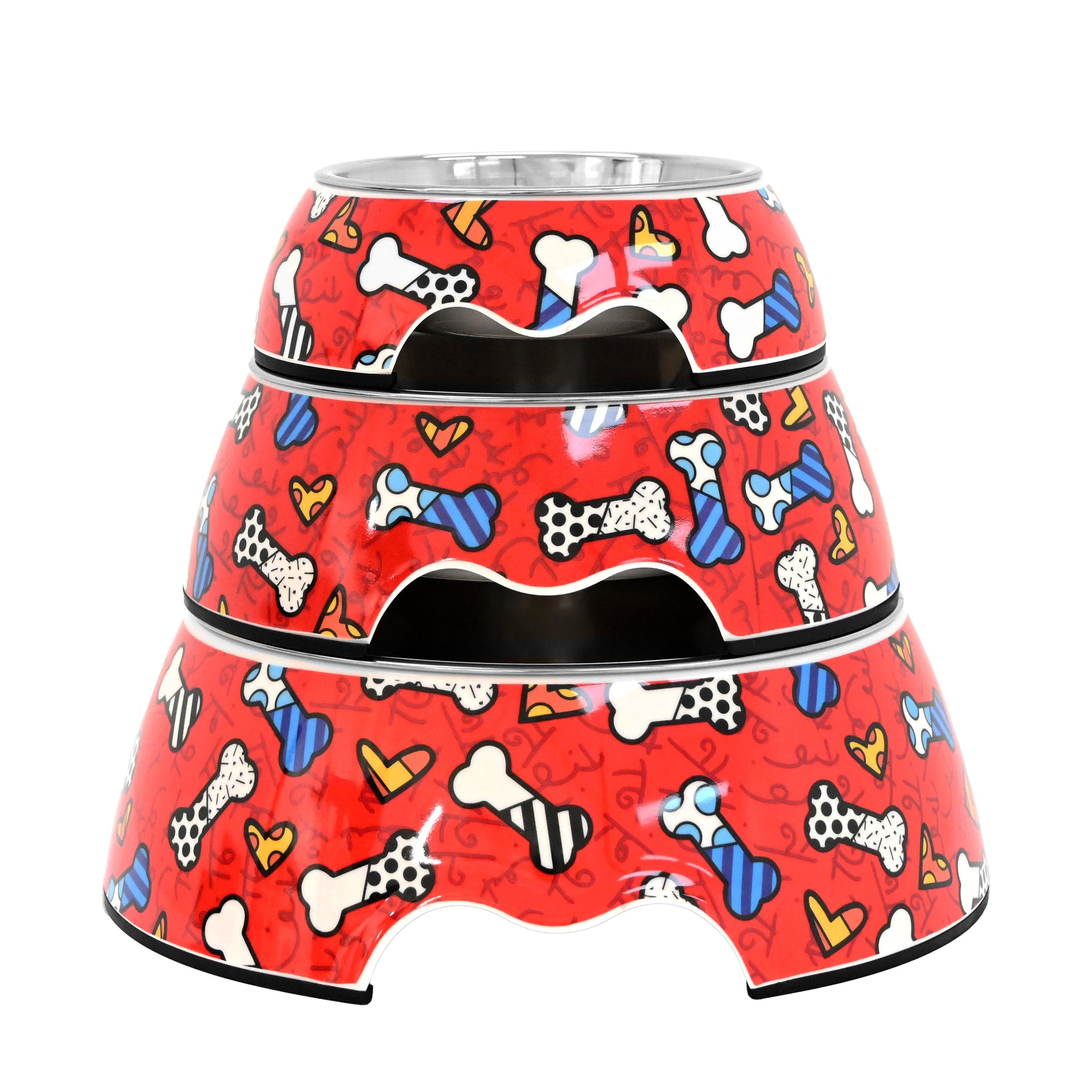Red Bones & Hearts Britto Pet Bowl – Steel - Shop Britto