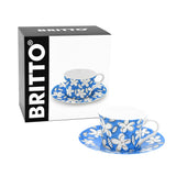 BRITTO® COFFEE CUP & SAUCER PLATE - Blue Flowers