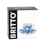 BRITTO® ESPRESSO COFFEE CUP & SAUCER PLATE - Blue Flowers