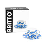 BRITTO® ESPRESSO COFFEE CUP & SAUCER PLATE - Blue Flowers