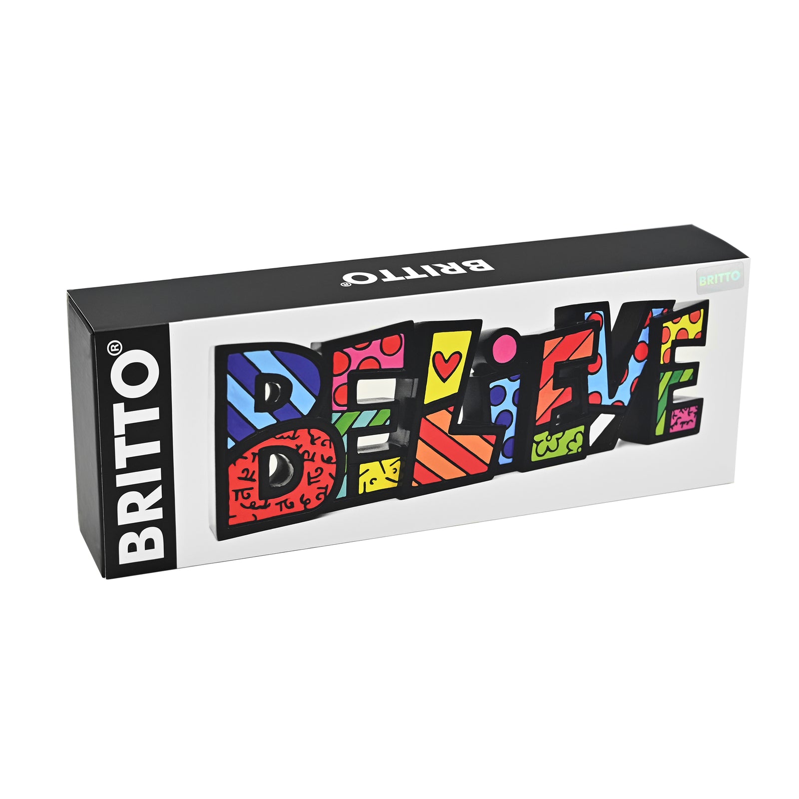 modern pop art britto word figurine believe fba  vibrant home decor