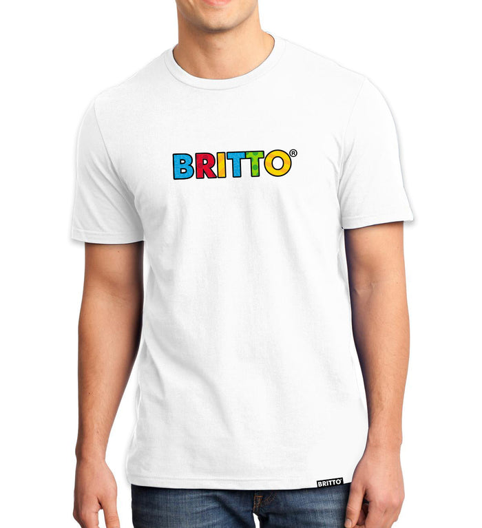 BRITTO® T Shirt - White with Primary Colors - (Men)