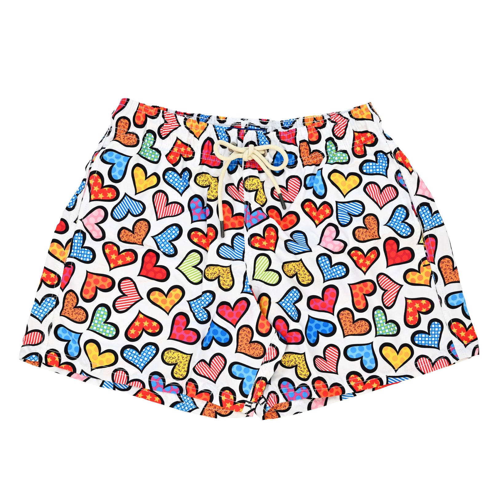 hearts britto shorts for men  colorful decorative collectible gift idea