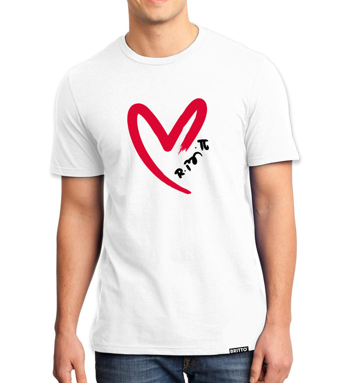 BRITTO® T Shirt - Red Heart Brushstroke White - (Men)