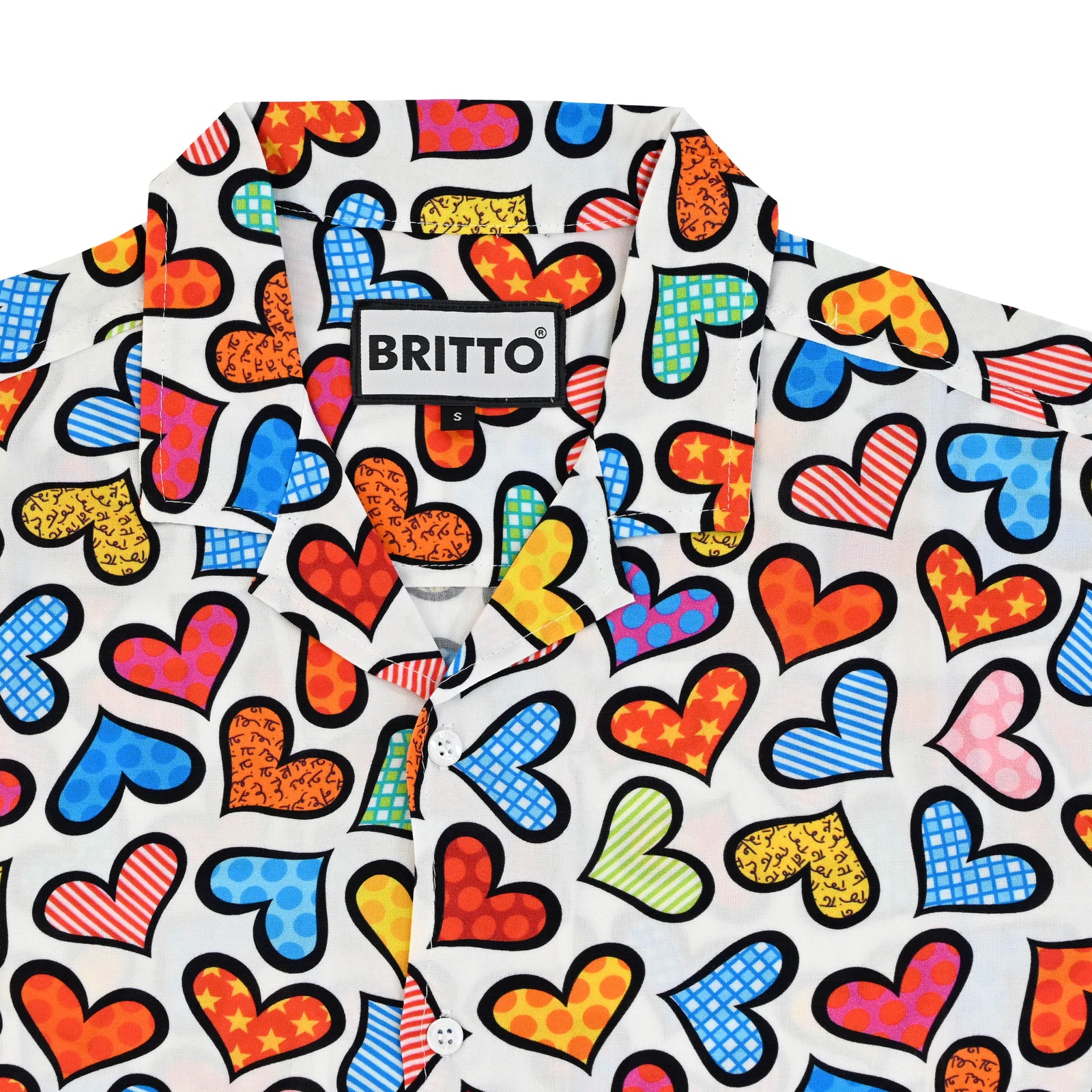 BRITTO® MEN'S SHORT SLEEVE BUTTON DOWN SHIRT - COLORFUL HEARTS