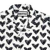 BRITTO® Shirt - Men's Short Sleeve Button Down - BLACK BRUSHSTROKE HEARTS