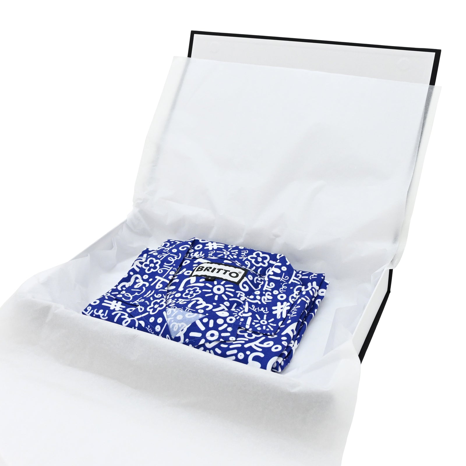 BRITTO® MEN'S SHORT SLEEVE BUTTON DOWN SHIRT - BLUE/WHITE GRAFFITI