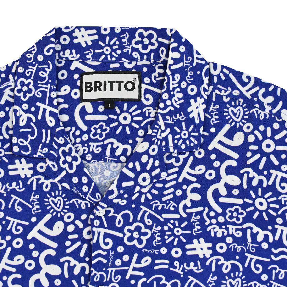 BRITTO® MEN'S SHORT SLEEVE BUTTON DOWN SHIRT - BLUE/WHITE GRAFFITI