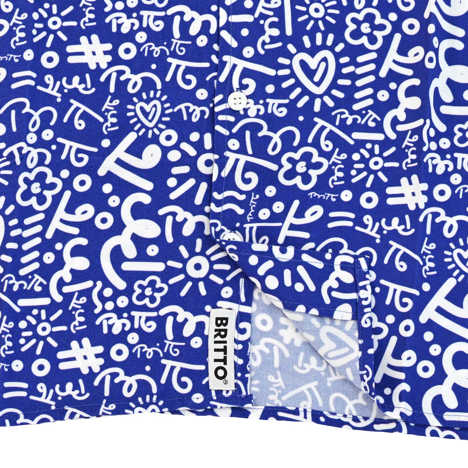 BRITTO® MEN'S SHORT SLEEVE BUTTON DOWN SHIRT - BLUE/WHITE GRAFFITI