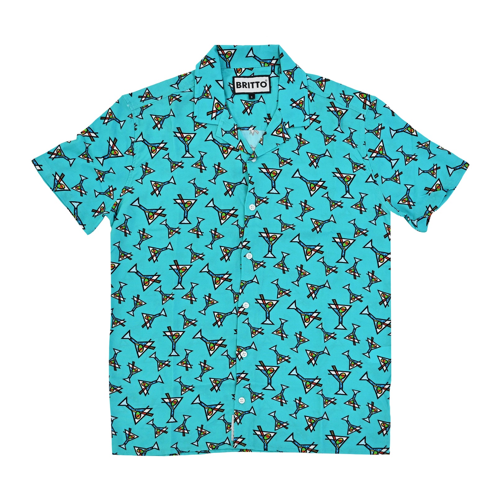 BRITTO® MEN'S SHORT SLEEVE BUTTON DOWN SHIRT - AQUA MARTINI