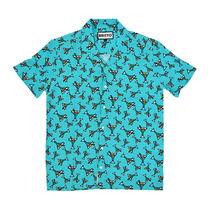 BRITTO® Shirt - Men's Short Sleeve Button Down - AQUA MARTINI