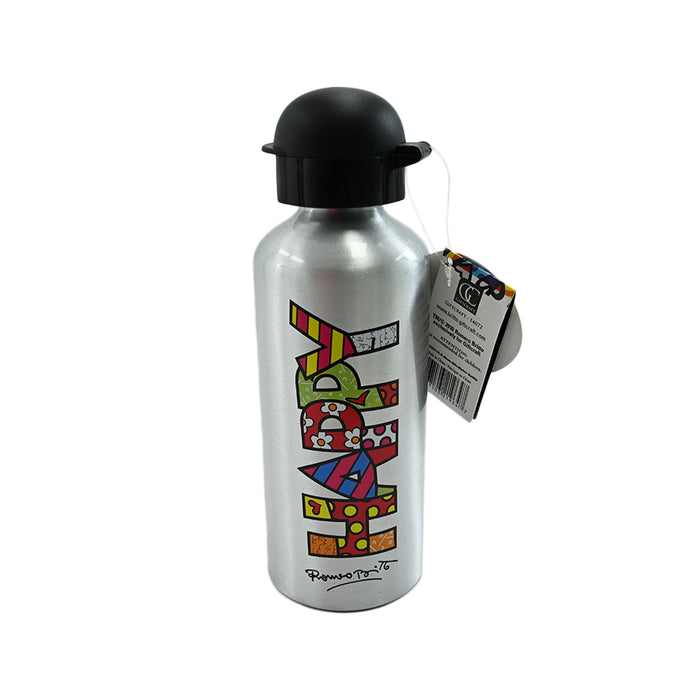 SILVER WATER BOTTLE: WORD HAPPY