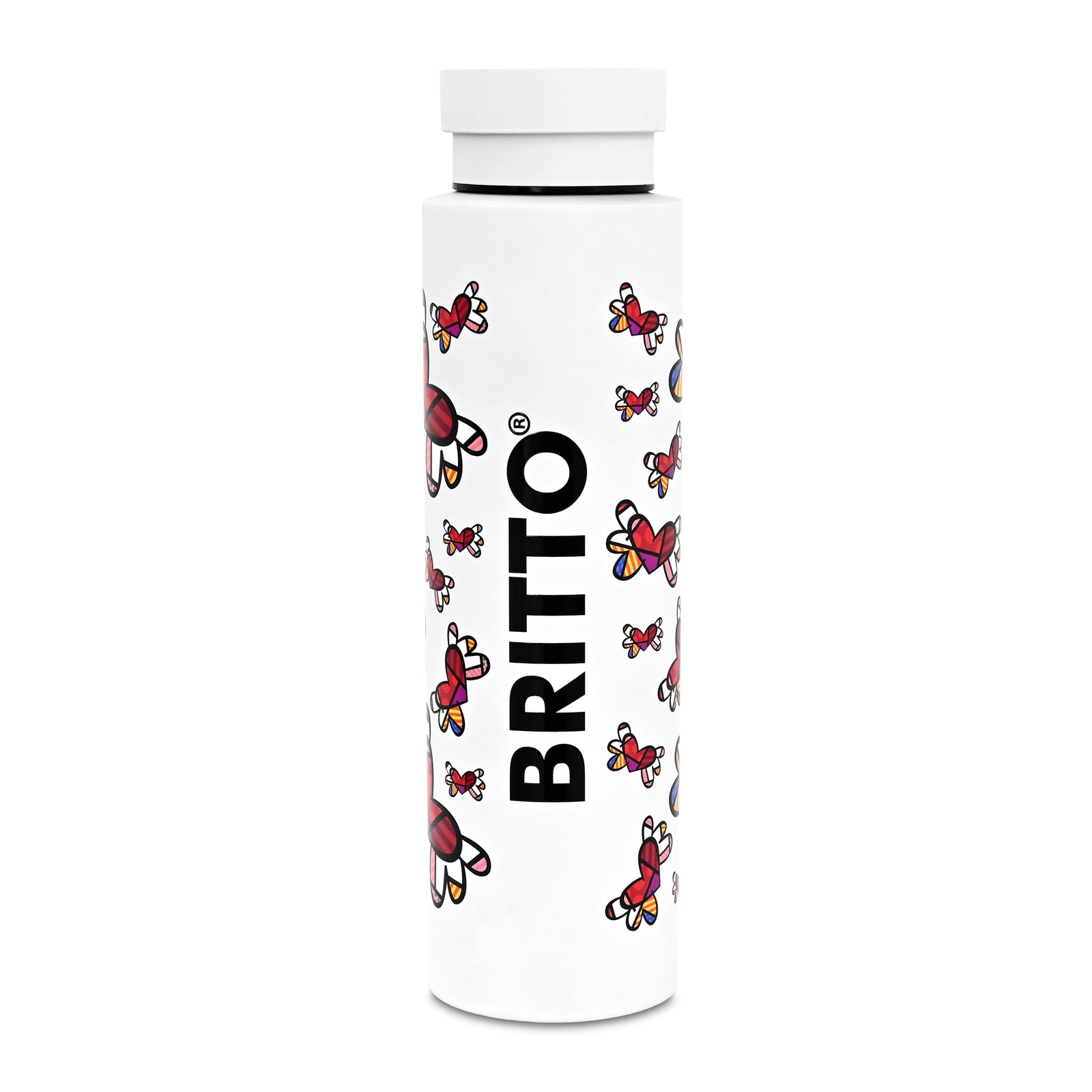 BRITTO® Water Bottle - Flying Hearts (White)