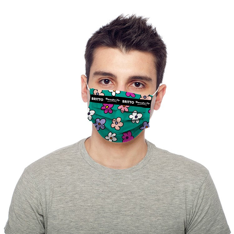 BRITTO® FACE MASK - FLOWERS NEW (TEAL) 5-PACK - *LIMITED TIME OFFER*