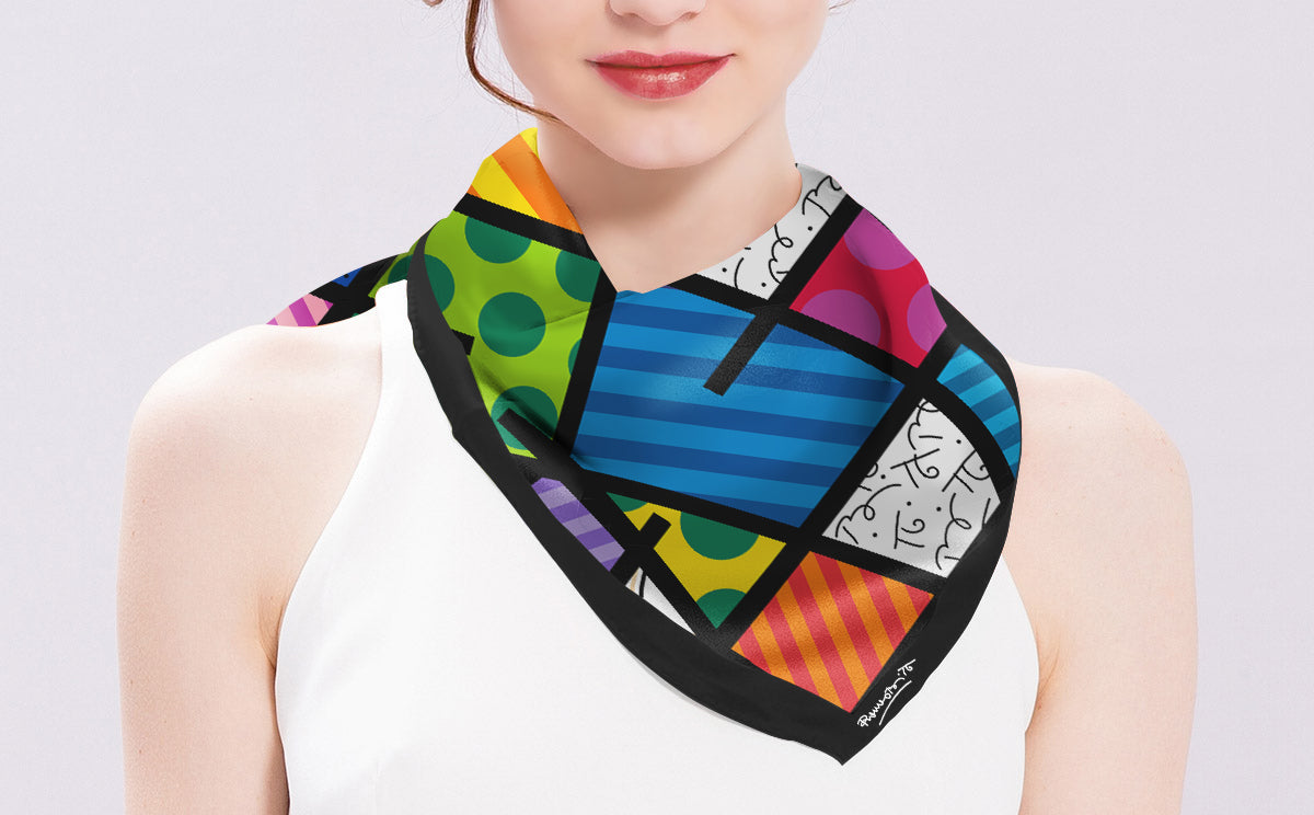 Romero Britto britto silk scarf limited edition  colorful pop art design