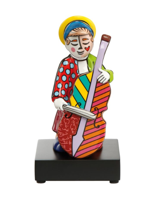 Romero Britto bass player small fine porcelain  colorful pop art design