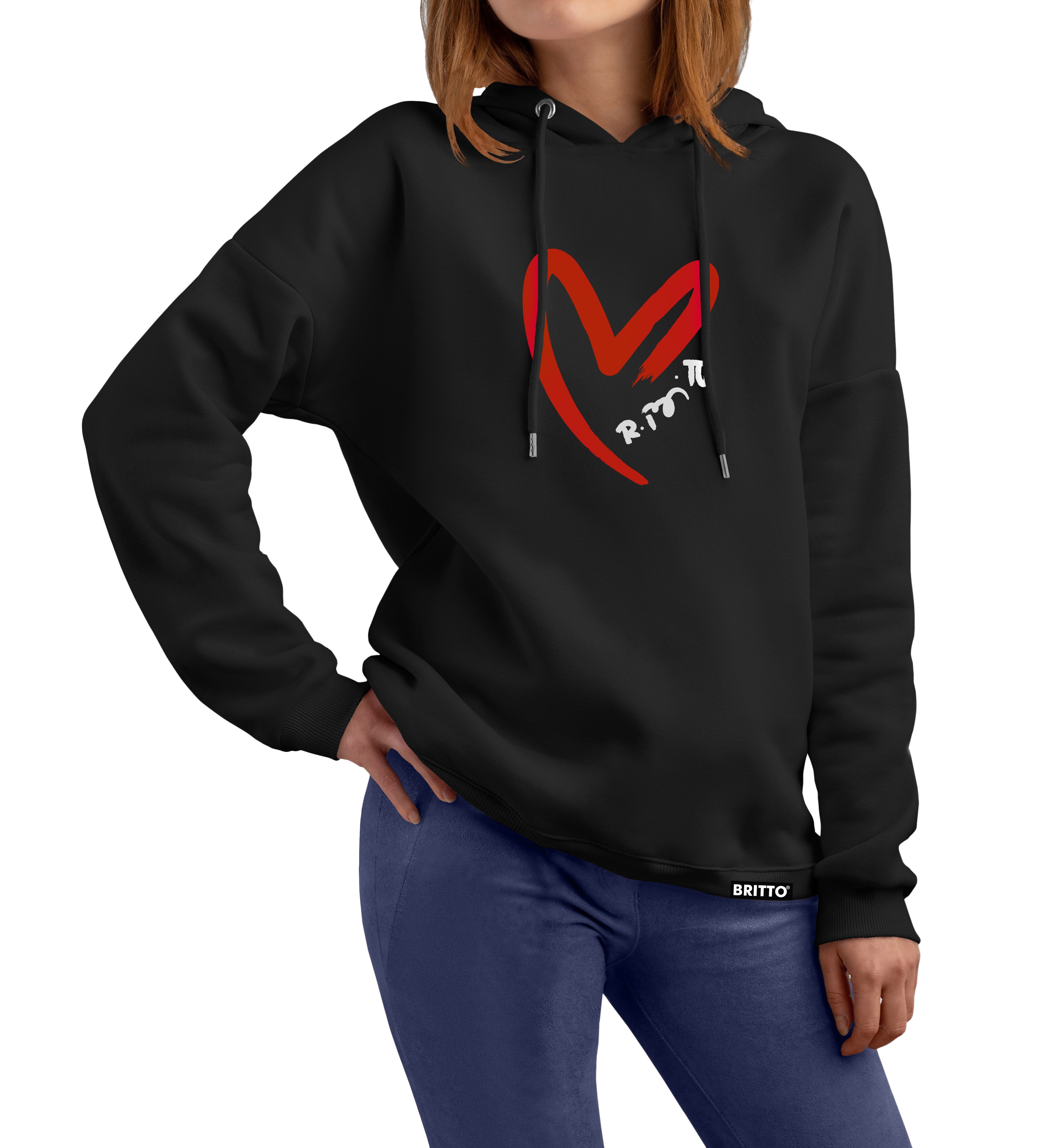 BRITTO Hoodie Red Heart Brushstroke Black Women Shop Britto