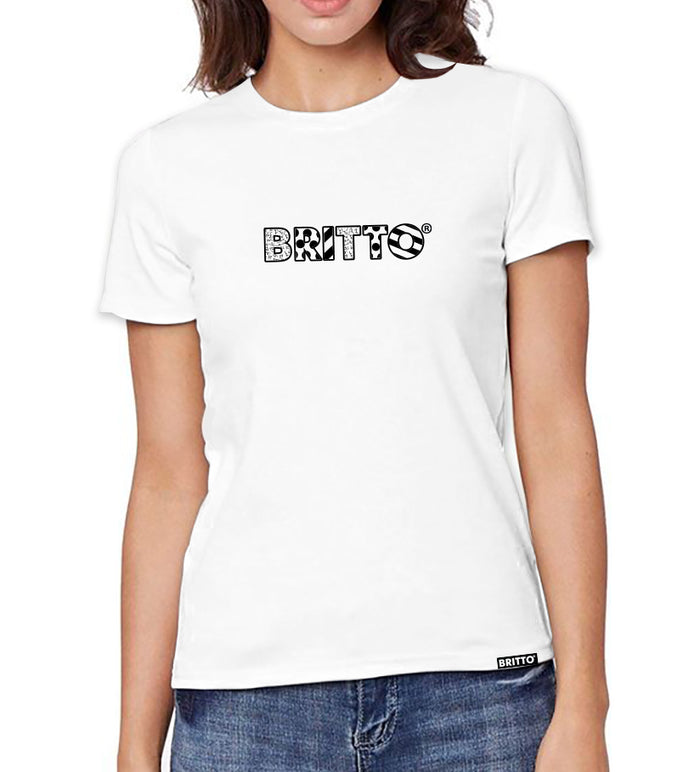 BRITTO® T Shirt - White with Black Pattern - (Women)
