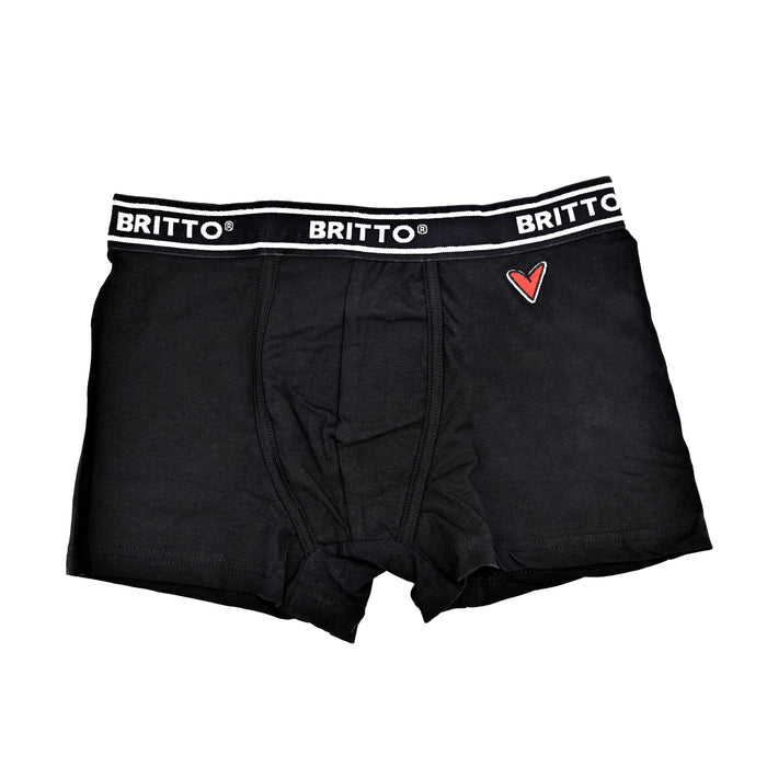 BRITTO® Boxer Briefs  - BLACK WITH EMBROIDERED HEART - Pack of 2