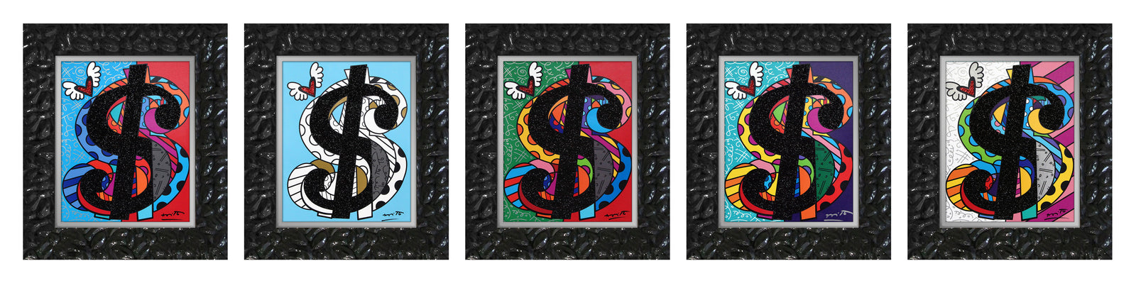 Romero Britto cream series master pentaptych limited  contemporary pop art piece