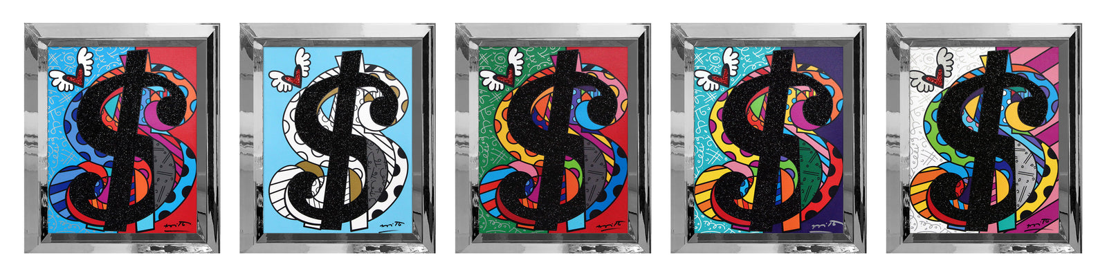 Romero Britto cream series master pentaptych limited  colorful pop art design