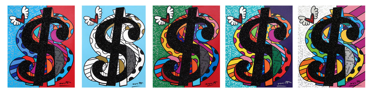 Romero Britto cream series master pentaptych limited  colorful pop art design
