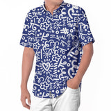 BRITTO® Shirt - Men's Short Sleeve Button Down - BLUE/WHITE GRAFFITI
