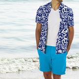 BRITTO® Shirt - Men's Short Sleeve Button Down - BLUE/WHITE GRAFFITI