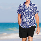 BRITTO® Shirt - Men's Short Sleeve Button Down - BLUE/WHITE GRAFFITI