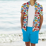 BRITTO® Shirt - Men's Short Sleeve Button Down - COLORFUL HEARTS