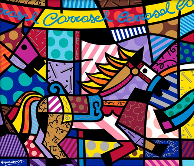 Romero Britto carousel serigraph  colorful pop art design